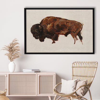Minimalist Buffalo Framed Canvas Print Wall Art, Vintage Bison Oil Painting Yellowstone Buffalo Wall Art, American Bison