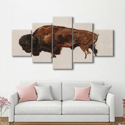 Minimalist Buffalo Mixed Canvas Print Wall Art, Vintage Bison Oil Painting Yellowstone Buffalo Wall Art, American Bison