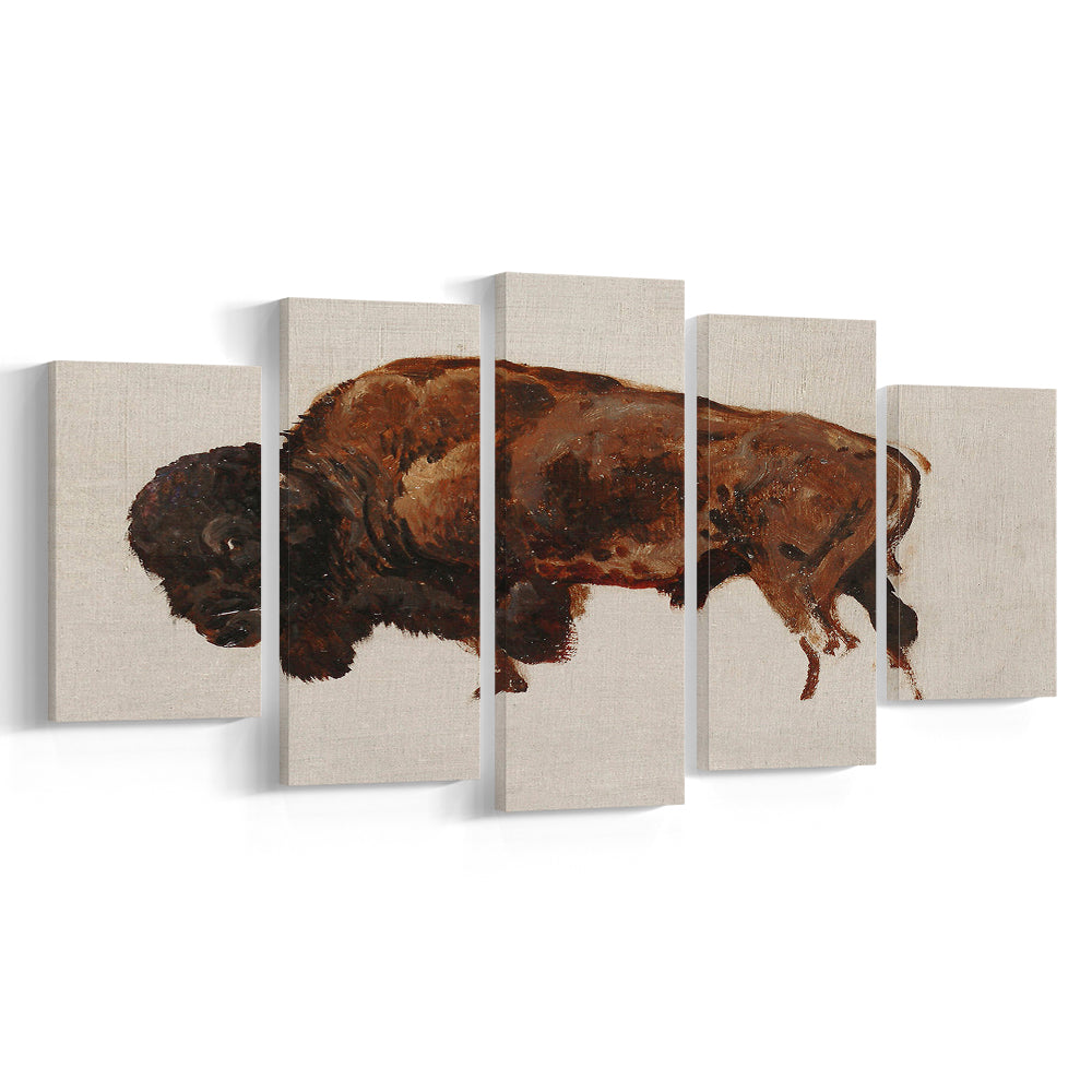 Minimalist Buffalo Mixed Canvas Print Wall Art, Vintage Bison Oil Painting Yellowstone Buffalo Wall Art, American Bison