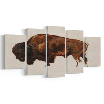 Minimalist Buffalo Mixed Canvas Print Wall Art, Vintage Bison Oil Painting Yellowstone Buffalo Wall Art, American Bison