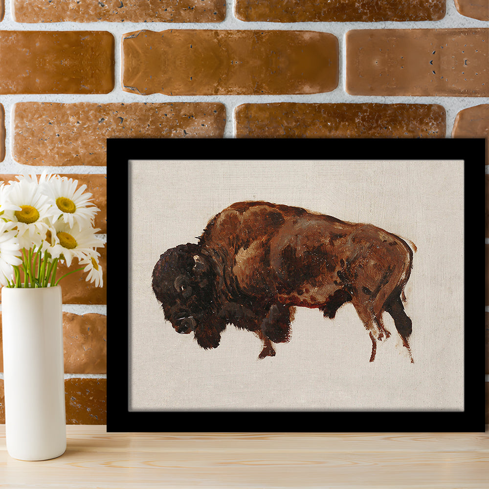 Minimalist Buffalo Framed Art Print Wall Decor, Vintage Bison Oil Painting Yellowstone Buffalo Wall Art, American Bison