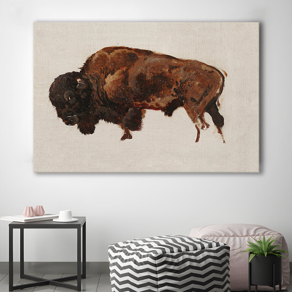 Minimalist Buffalo Canvas Print Wall Art, Vintage Bison Oil Painting Yellowstone Buffalo Canvas Print Wall Art, American Bison