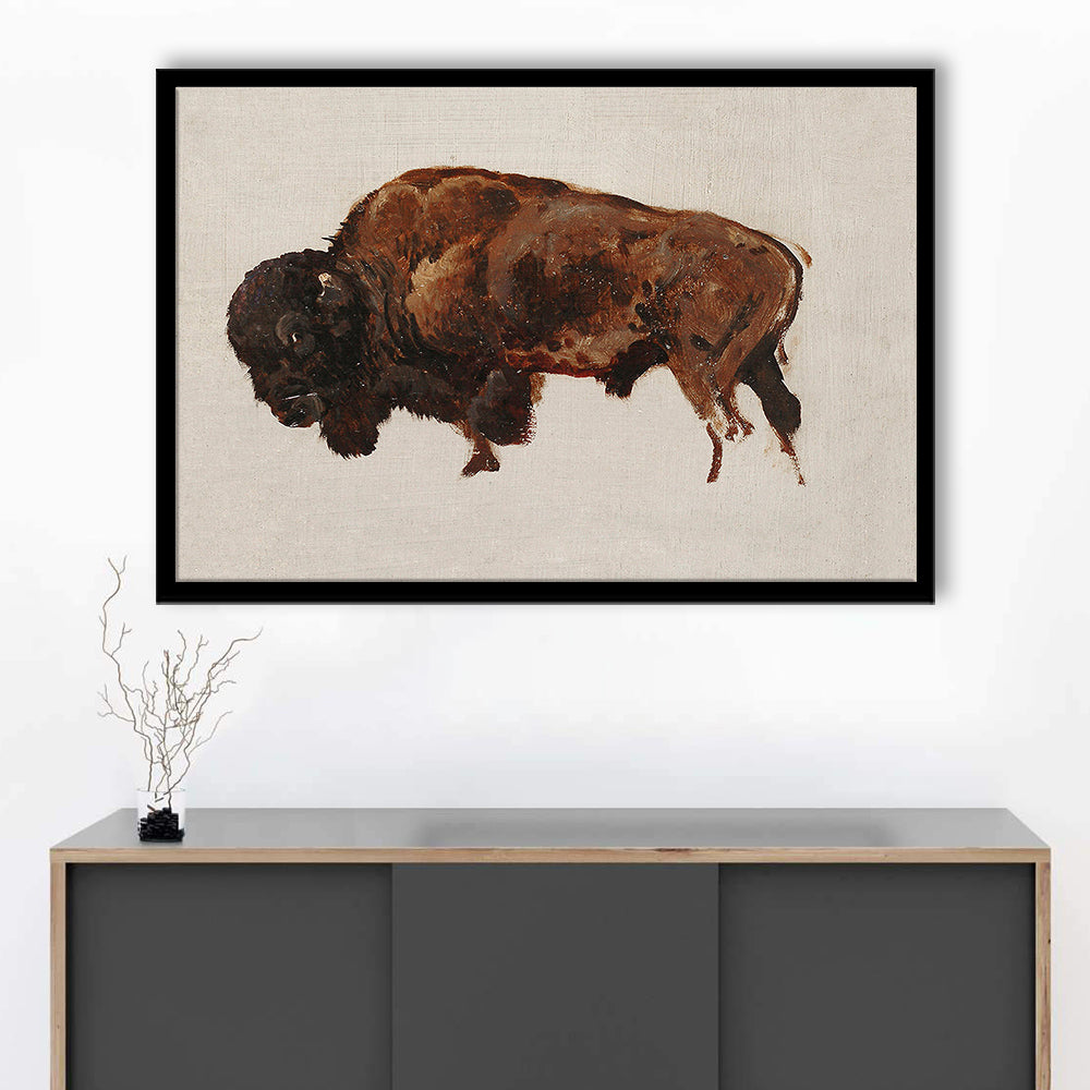 Minimalist Buffalo Framed Art Print Wall Decor, Vintage Bison Oil Painting Yellowstone Buffalo Wall Art, American Bison