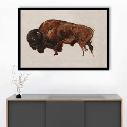 Minimalist Buffalo Framed Art Print Wall Decor, Vintage Bison Oil Painting Yellowstone Buffalo Wall Art, American Bison