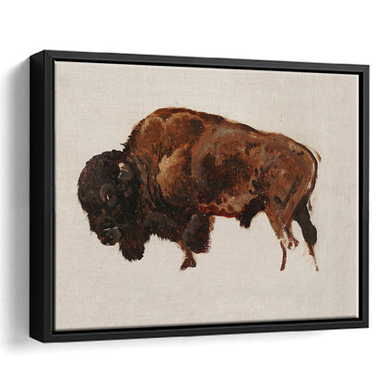 Minimalist Buffalo Framed Canvas Print Wall Art, Vintage Bison Oil Painting Yellowstone Buffalo Wall Art, American Bison