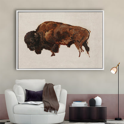 Minimalist Buffalo Framed Canvas Print Wall Art, Vintage Bison Oil Painting Yellowstone Buffalo Wall Art, American Bison
