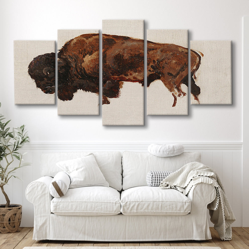 Minimalist Buffalo Mixed Canvas Print Wall Art, Vintage Bison Oil Painting Yellowstone Buffalo Wall Art, American Bison