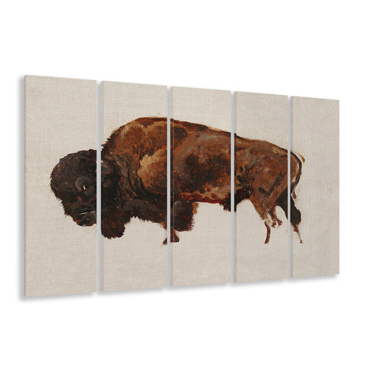 Minimalist Buffalo 5 Panels Canvas Print Wall Art, Vintage Bison Oil Painting Yellowstone Buffalo Wall Art, American Bison