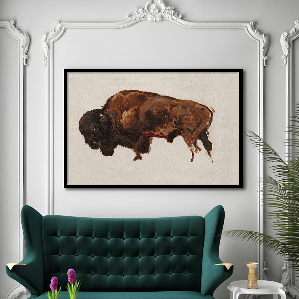 Minimalist Buffalo Framed Art Print Wall Decor, Vintage Bison Oil Painting Yellowstone Buffalo Wall Art, American Bison