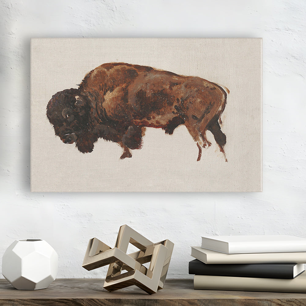 Minimalist Buffalo Canvas Print Wall Art, Vintage Bison Oil Painting Yellowstone Buffalo Canvas Print Wall Art, American Bison