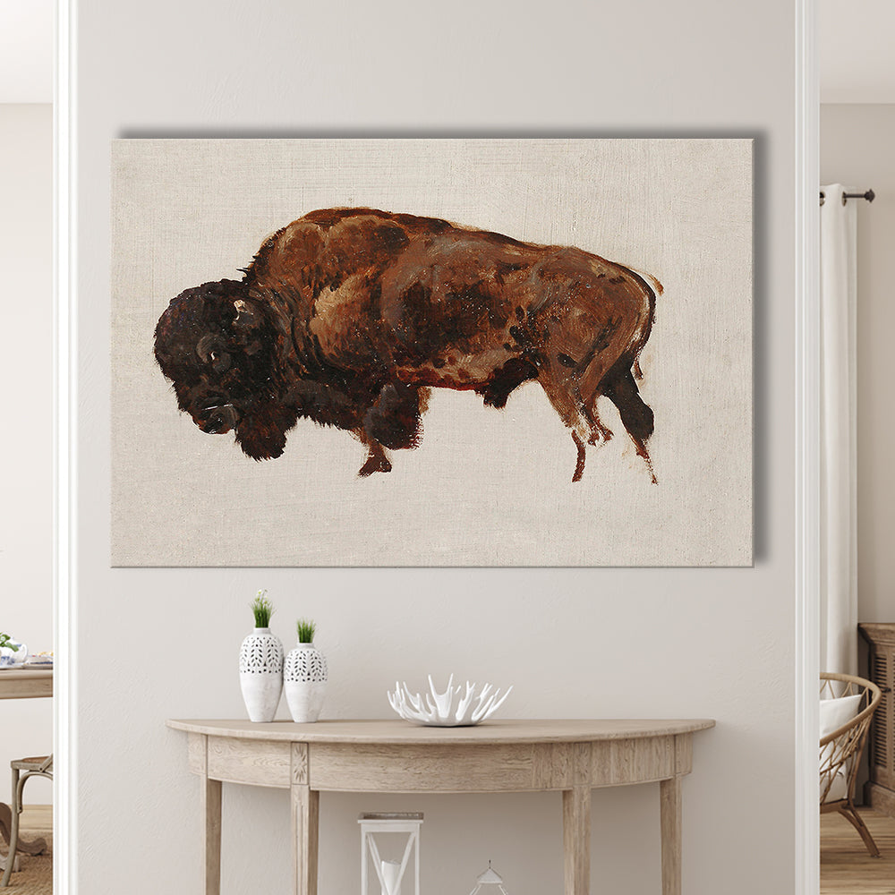 Minimalist Buffalo Canvas Print Wall Art, Vintage Bison Oil Painting Yellowstone Buffalo Canvas Print Wall Art, American Bison