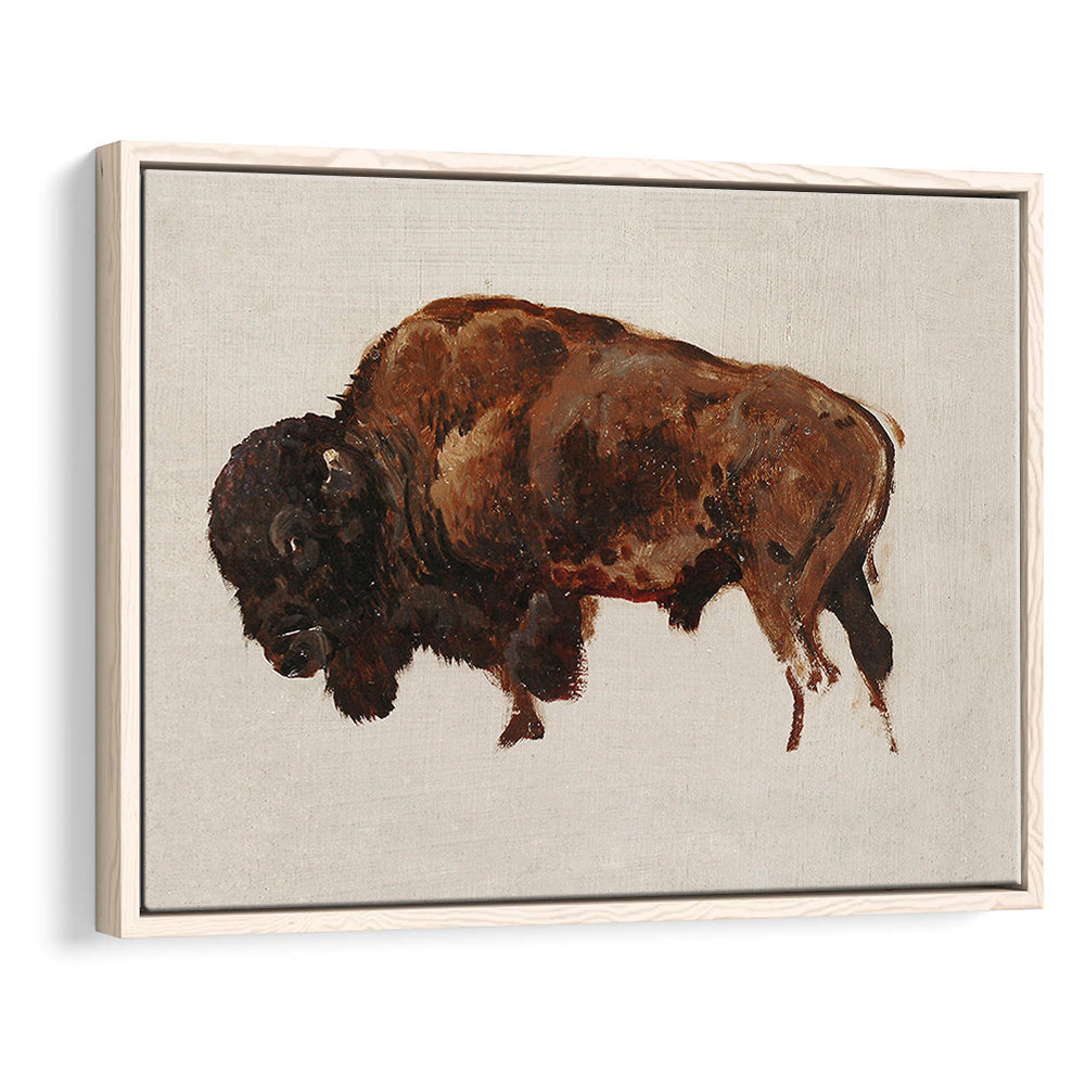 Minimalist Buffalo Framed Canvas Print Wall Art, Vintage Bison Oil Painting Yellowstone Buffalo Wall Art, American Bison