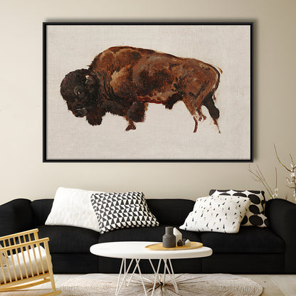 Minimalist Buffalo Framed Canvas Print Wall Art, Vintage Bison Oil Painting Yellowstone Buffalo Wall Art, American Bison