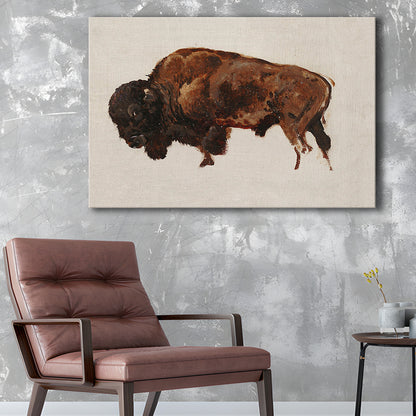 Minimalist Buffalo Canvas Print Wall Art, Vintage Bison Oil Painting Yellowstone Buffalo Canvas Print Wall Art, American Bison