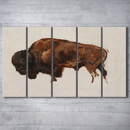 Minimalist Buffalo 5 Panels Canvas Print Wall Art, Vintage Bison Oil Painting Yellowstone Buffalo Wall Art, American Bison