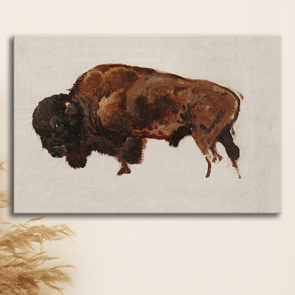 Minimalist Buffalo Canvas Print Wall Art, Vintage Bison Oil Painting Yellowstone Buffalo Canvas Print Wall Art, American Bison