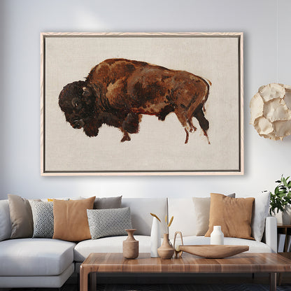 Minimalist Buffalo Framed Canvas Print Wall Art, Vintage Bison Oil Painting Yellowstone Buffalo Wall Art, American Bison