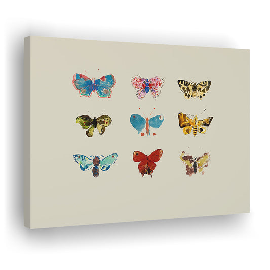 Minimalist Butterfly Print Vintage Canvas Print Wall Art, Neutral Butterflies Painting Nursery Decor Farmhouse Decor