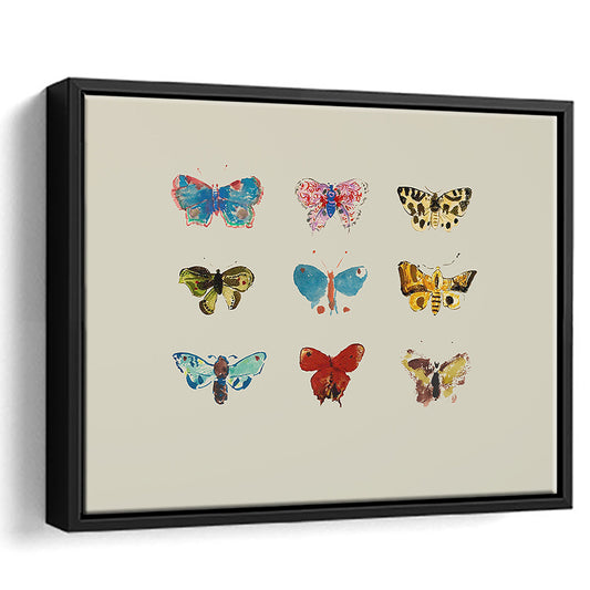 Minimalist Butterfly Print Vintage Framed Canvas Print Wall Art, Neutral Butterflies Painting Nursery Decor Farmhouse Decor