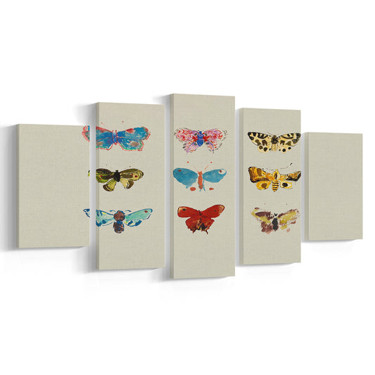 Minimalist Butterfly Print Vintage Mixed Canvas Print Wall Art, Neutral Butterflies Painting Nursery Decor Farmhouse Decor