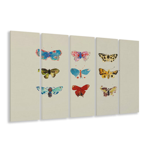 Minimalist Butterfly Print Vintage 5 Panels Canvas Print Wall Art, Neutral Butterflies Painting Nursery Decor Farmhouse Decor