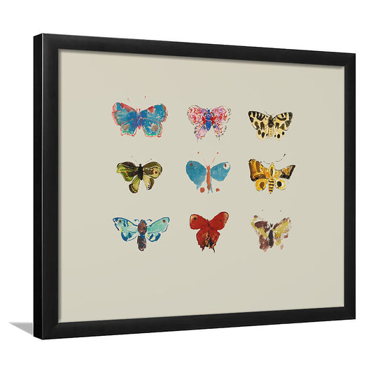 Minimalist Butterfly Print Vintage Framed Art Print Wall Decor, Neutral Butterflies Painting Nursery Decor Farmhouse Decor