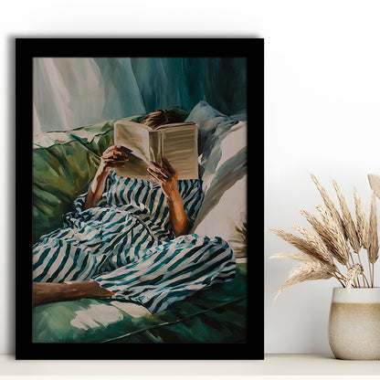 Minimalist Emerald Green Reading Woman Print, Book Lover Print, Watercolor Painting Art, Framed Art Print, Fine Art Print