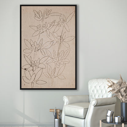 Minimalist Floral Sketch Framed Canvas Print Wall Art, Antique Neutral Botanical Drawing Farmhouse Decor Fine Art Prints