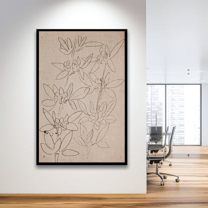 Minimalist Floral Sketch Framed Art Print Wall Decor, Antique Neutral Botanical Drawing Farmhouse Decor Fine Art Prints