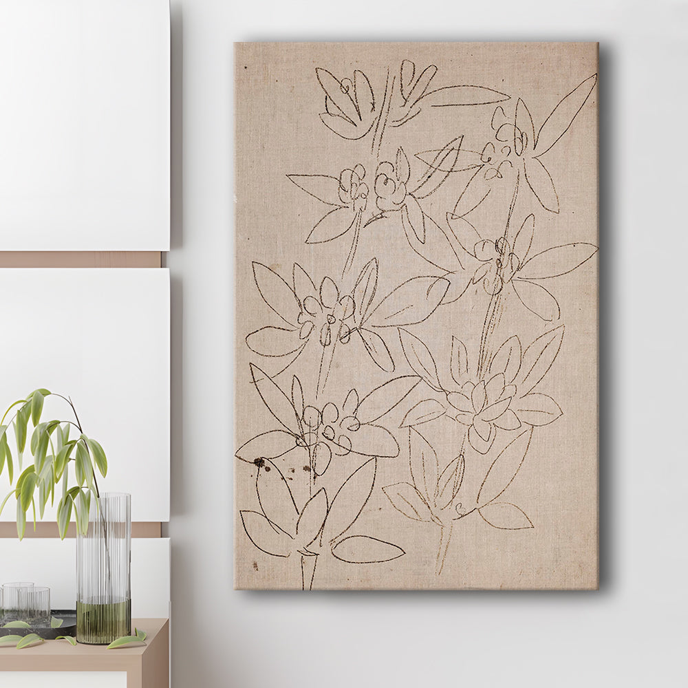 Minimalist Floral Sketch Canvas Print Wall Art, Antique Neutral Botanical Drawing Farmhouse Decor Fine Art Prints