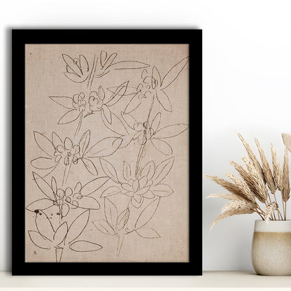 Minimalist Floral Sketch Framed Art Print Wall Decor, Antique Neutral Botanical Drawing Farmhouse Decor Fine Art Prints
