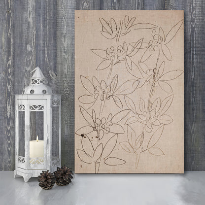 Minimalist Floral Sketch Canvas Print Wall Art, Antique Neutral Botanical Drawing Farmhouse Decor Fine Art Prints