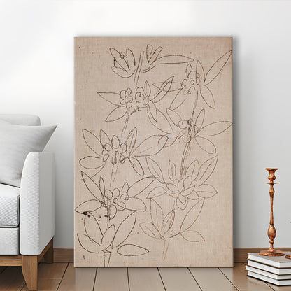 Minimalist Floral Sketch Canvas Print Wall Art, Antique Neutral Botanical Drawing Farmhouse Decor Fine Art Prints