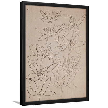 Minimalist Floral Sketch Framed Art Print Wall Decor, Antique Neutral Botanical Drawing Farmhouse Decor Fine Art Prints