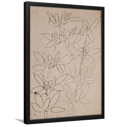 Minimalist Floral Sketch Framed Art Print Wall Decor, Antique Neutral Botanical Drawing Farmhouse Decor Fine Art Prints