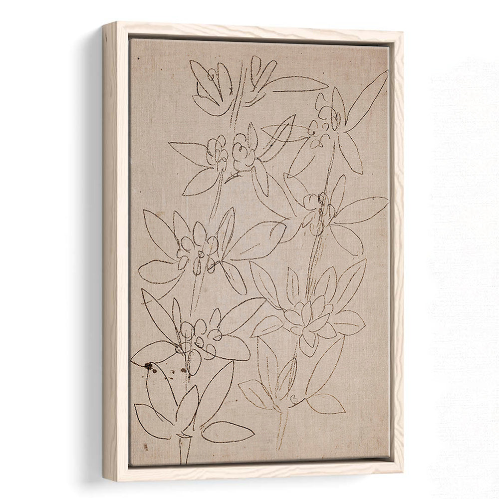 Minimalist Floral Sketch Framed Canvas Print Wall Art, Antique Neutral Botanical Drawing Farmhouse Decor Fine Art Prints