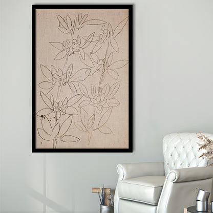 Minimalist Floral Sketch Framed Art Print Wall Decor, Antique Neutral Botanical Drawing Farmhouse Decor Fine Art Prints