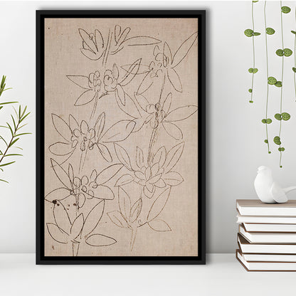 Minimalist Floral Sketch Framed Canvas Print Wall Art, Antique Neutral Botanical Drawing Farmhouse Decor Fine Art Prints