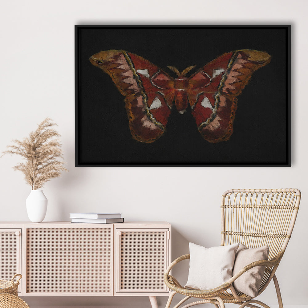 Minimalist Monarch Butterfly Framed Canvas Print Wall Art, Vintage Butterfly Oil Painting Antique Botanical