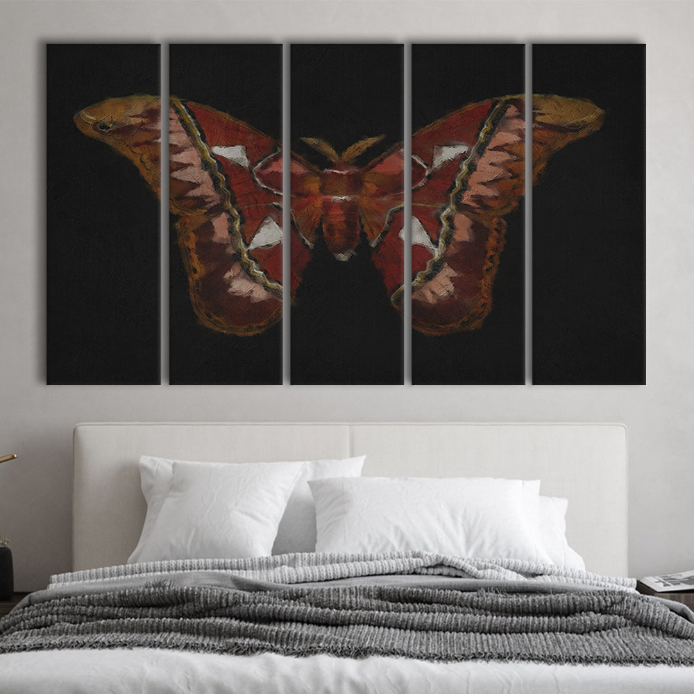 Minimalist Monarch Butterfly 5 Panels Canvas Print Wall Art, Vintage Butterfly Oil Painting Antique Botanical
