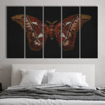 Minimalist Monarch Butterfly 5 Panels Canvas Print Wall Art, Vintage Butterfly Oil Painting Antique Botanical