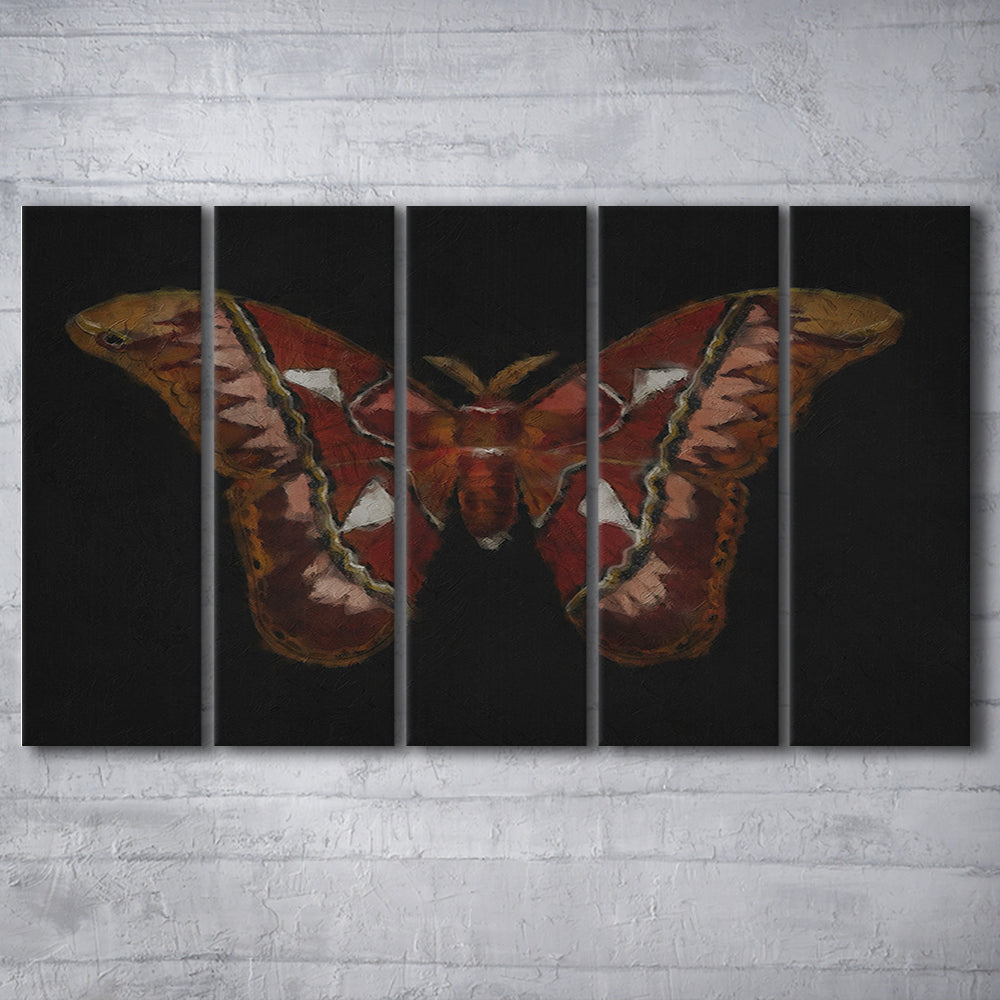 Minimalist Monarch Butterfly 5 Panels Canvas Print Wall Art, Vintage Butterfly Oil Painting Antique Botanical