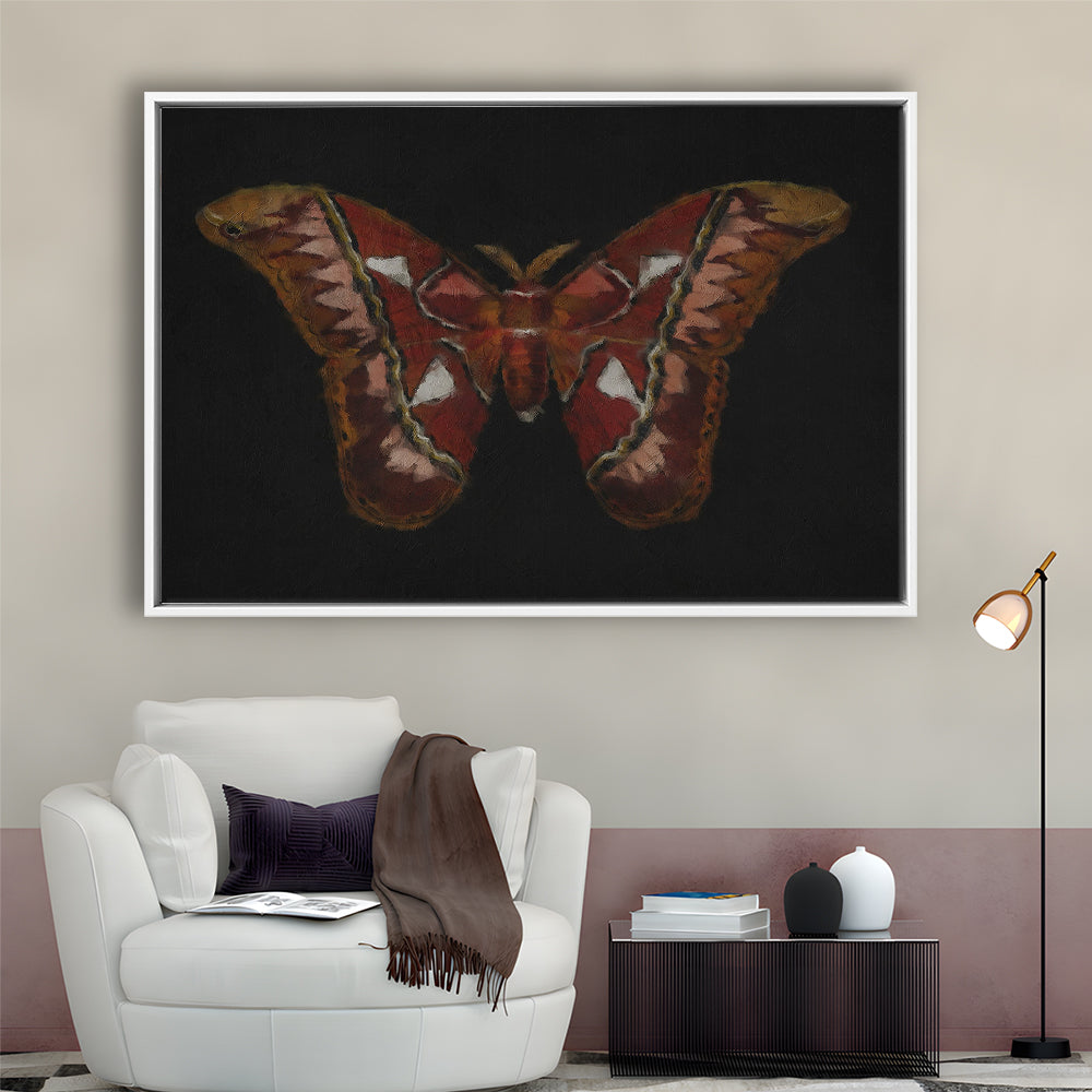 Minimalist Monarch Butterfly Framed Canvas Print Wall Art, Vintage Butterfly Oil Painting Antique Botanical