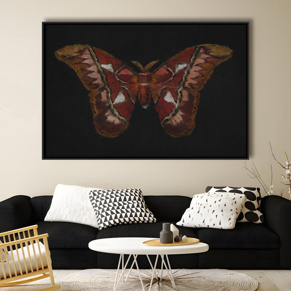 Minimalist Monarch Butterfly Framed Canvas Print Wall Art, Vintage Butterfly Oil Painting Antique Botanical