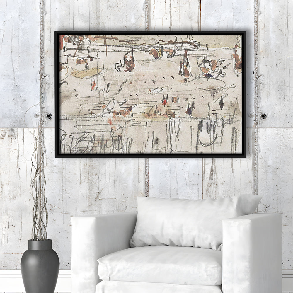 Minimalist Print Neutral Framed Canvas Print Wall Art, Neutral Abstract Arts Beige Abstract Modern Painting
