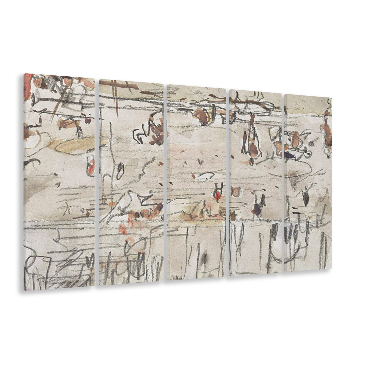 Minimalist Print Neutral 5 Panels Canvas Print Wall Art, Neutral Abstract Arts Beige Abstract Modern Painting