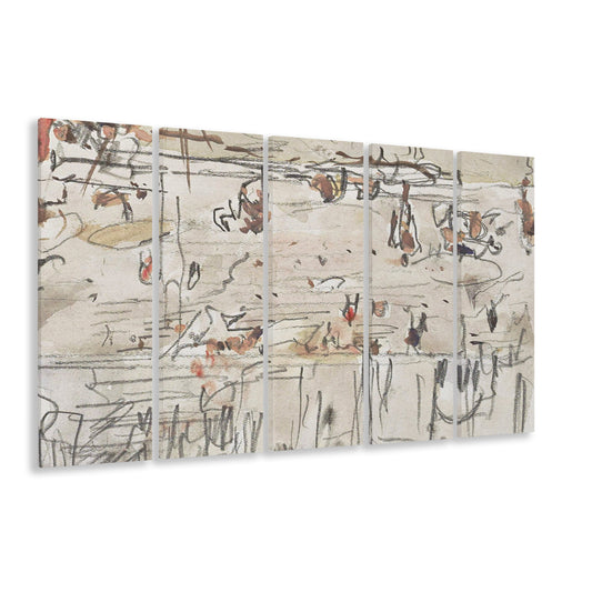 Minimalist Print Neutral 5 Panels Canvas Print Wall Art, Neutral Abstract Arts Beige Abstract Modern Painting