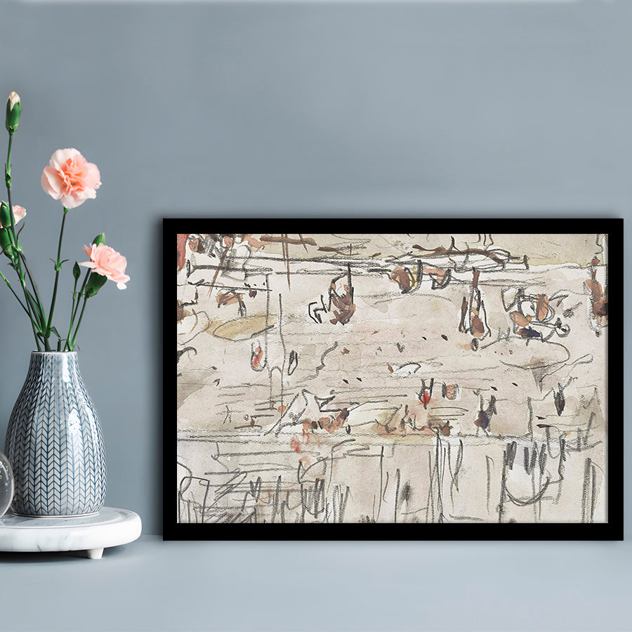Minimalist Print Neutral Framed Art Print Wall Decor, Neutral Abstract Arts Beige Abstract Modern Painting