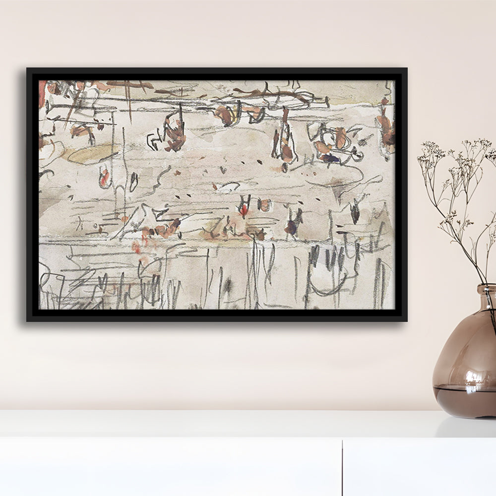 Minimalist Print Neutral Framed Canvas Print Wall Art, Neutral Abstract Arts Beige Abstract Modern Painting