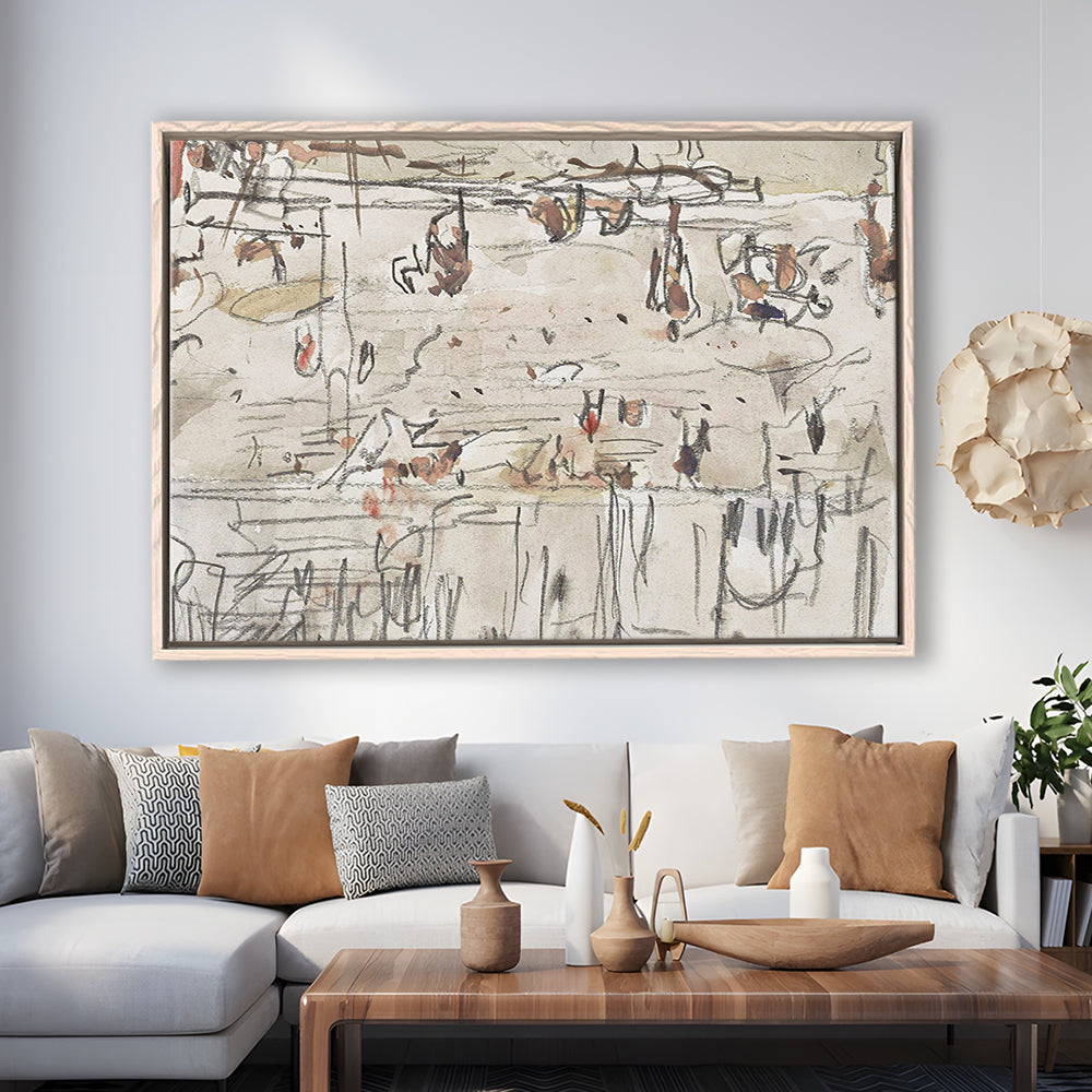 Minimalist Print Neutral Framed Canvas Print Wall Art, Neutral Abstract Arts Beige Abstract Modern Painting